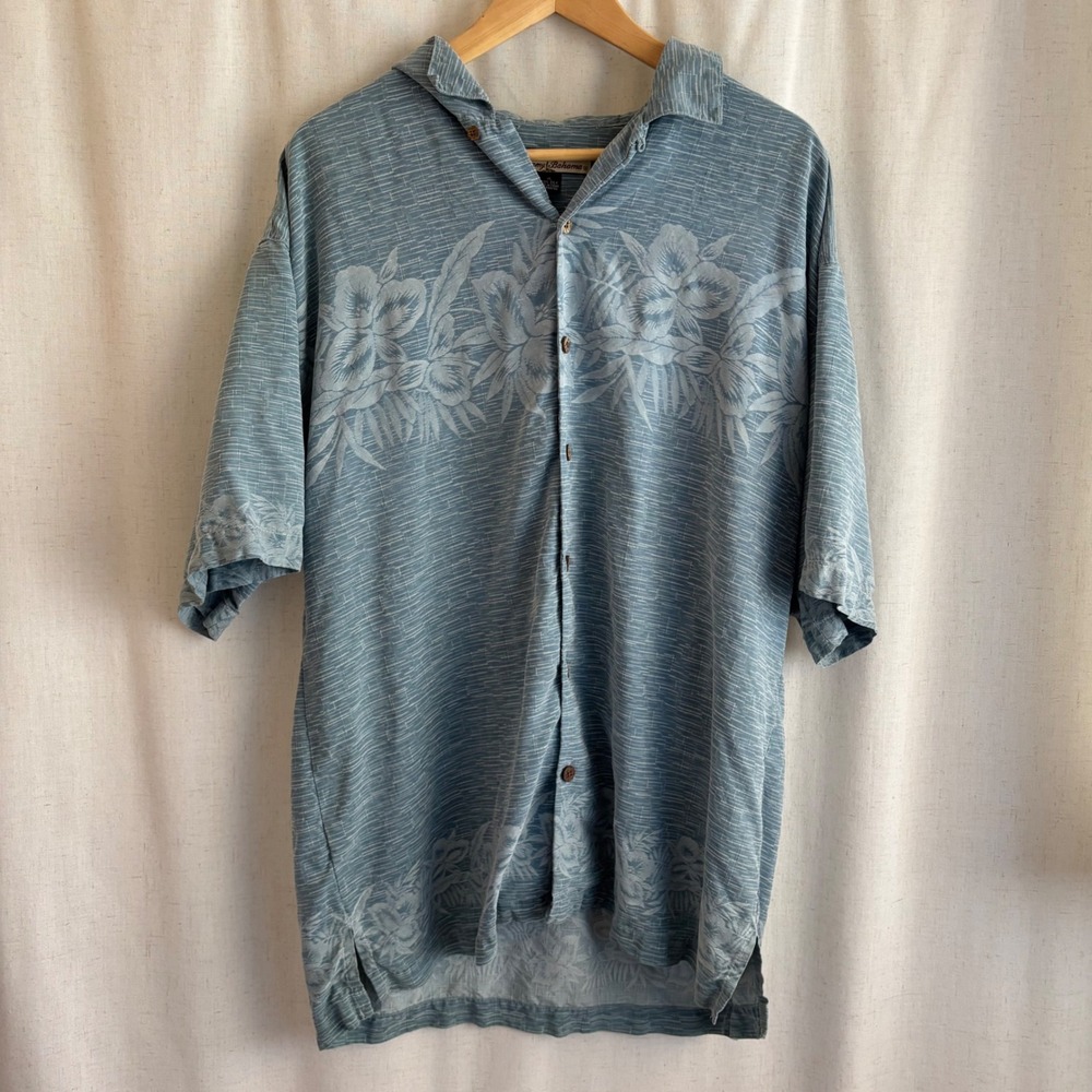 Tommy bahama blue Hawaiian shirt button down silk size XL tropical short sleeve